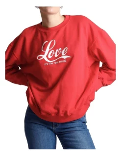 Best Sale 🎉 Emerge 👩 Woman Real Thing Retro Sweatshirt In True Red ⭐