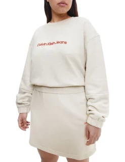 Coupon 🔔 Calvin Klein 👖 Jeans Two Tone Monogram Crop Crew Neck Sweater Eggshell 🎁