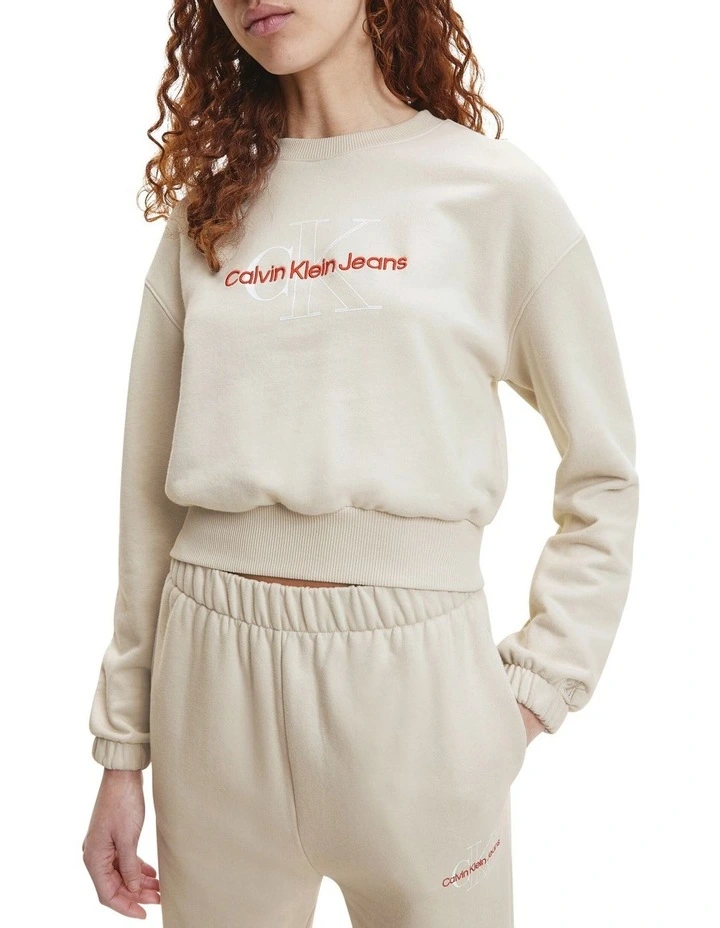 Coupon π Calvin Klein π Jeans Two Tone Monogram Crop Crew Neck Sweater Eggshell π - Image 3