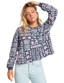 New π Quiksilver Sunset Spot Sweatshirt Vintage Indigo Tropical Trip π