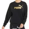 Cheap 😍 PUMA ESS Metallic Logo Crew Sweater Black Gold Foil 🤩
