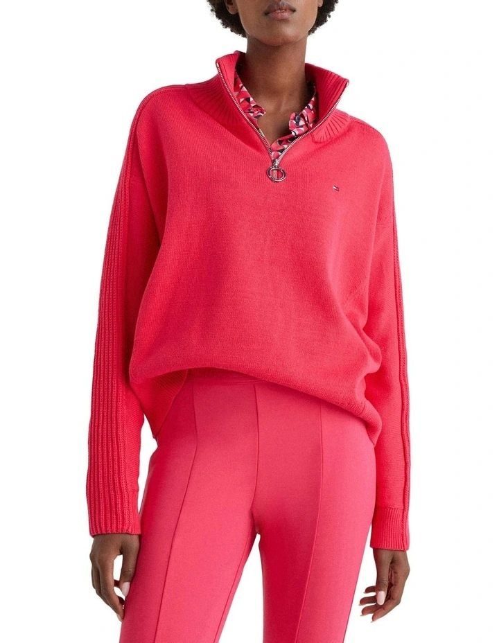 Best Pirce π Tommy Hilfiger Zip-Up High-Neck Sweater In Pink Splendor π₯° - Image 3