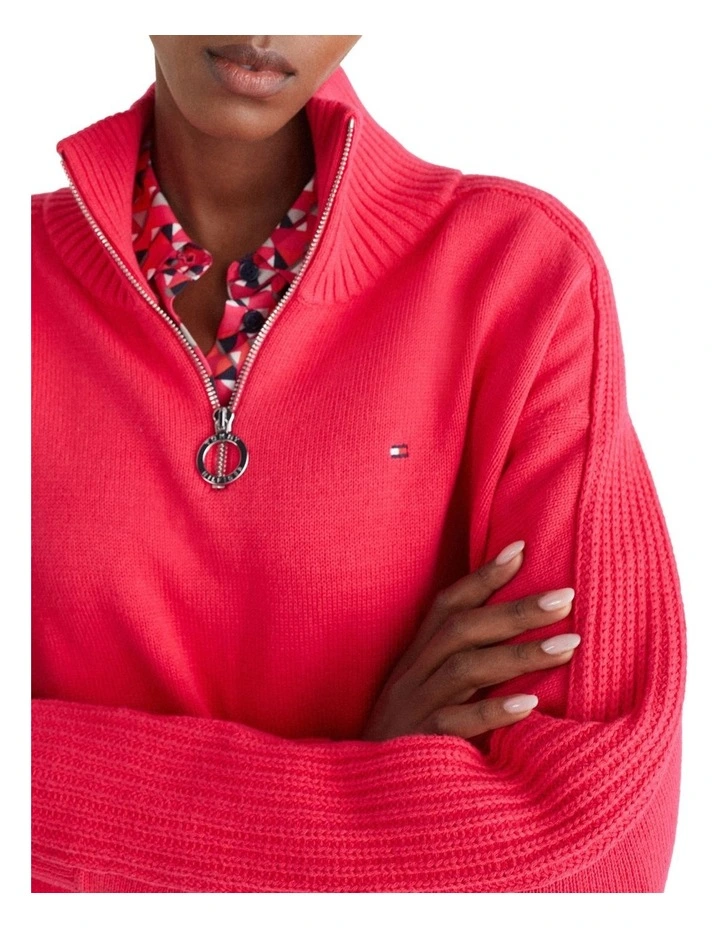 Best Pirce π Tommy Hilfiger Zip-Up High-Neck Sweater In Pink Splendor π₯° - Image 4
