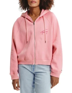 Discount ❤️ Tommy 👖 Jeans Signature Zip Hoodie In Pink 💯