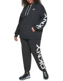 Hot Sale ⭐ DKNY Sport Distressed Crackle Logo Hoodie Black 🔥