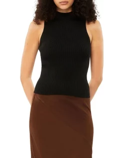 Best deal 🤩 Calvin Klein Iconic Triacetate Rib Mock Neck Tank In Black 😉