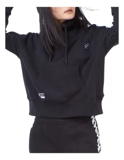 Discount 😀 Superdry Code Logo Tape Crop Hoodie Black ✔️