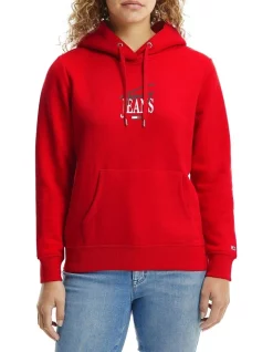 Deals 🔔 Tommy 👖 Jeans Essential Logo Hoody Deep Crimson ❤️