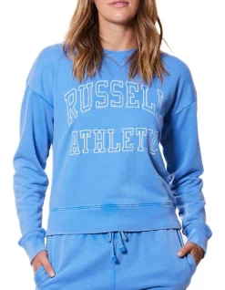 Budget 👍 Russell Athletic Washback Crew Sweater Laser Blue 🤩