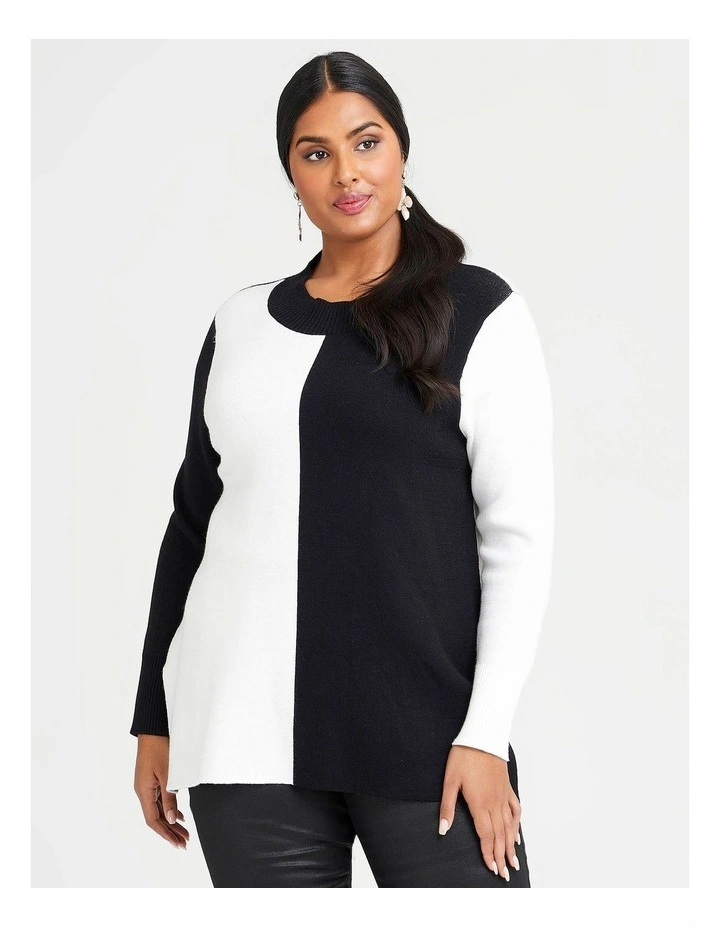 Wholesale β¨ Taking Shape Colour Block Spliced Jumper In Black/Off White π