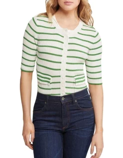 Flash Sale 😀 Oxford Louisa Rib Cardigan In Ivory/Pea Green 🥰