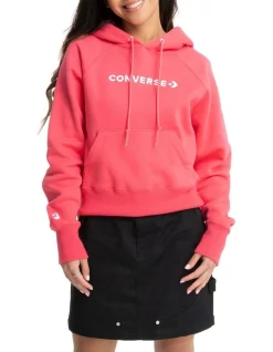 Discount ❤️ Converse Woodmark Fleece Pullover Hoodie In Strawberry Red ❤️