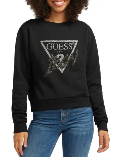 Cheap 🤩 Guess Crew Neck Icon Sweatshirt Jet Black 🌟