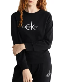 Deals 🎉 Calvin Klein Logo Lounge Refresh Long Sleeve Sweatshirt In Black ❤️