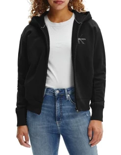 Best Pirce 🥰 Calvin Klein 👖 Jeans Monogram Logo Zip-Through Hoodie Black 👍