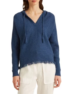 Discount 😀 Lauren Ralph Lauren Fringe-Trim Cable-Knit Hoodie In Blue ✔️