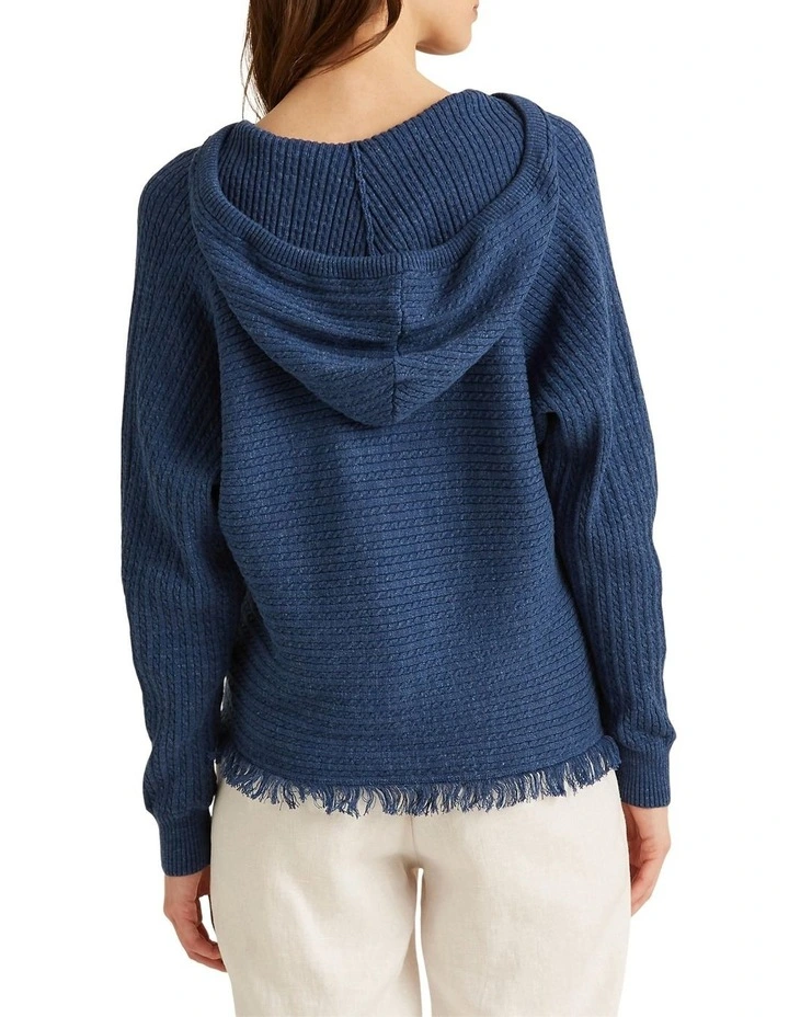Discount π Lauren Ralph Lauren Fringe-Trim Cable-Knit Hoodie In Blue βοΈ - Image 2