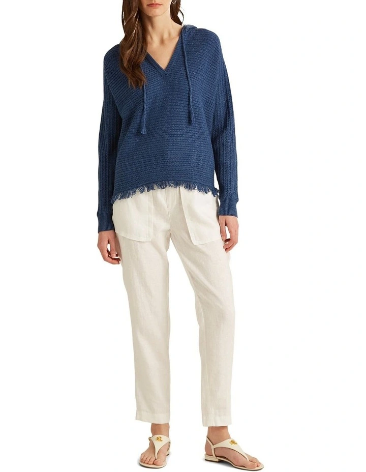 Discount π Lauren Ralph Lauren Fringe-Trim Cable-Knit Hoodie In Blue βοΈ - Image 3