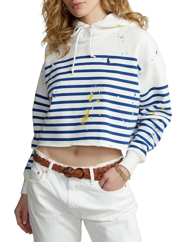 Outlet π Polo Ralph Lauren Paint-Splatter Striped Oversize Hoodie In White/Blue π