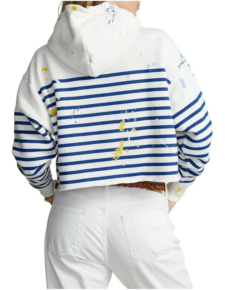 Outlet π Polo Ralph Lauren Paint-Splatter Striped Oversize Hoodie In White/Blue π - Image 2