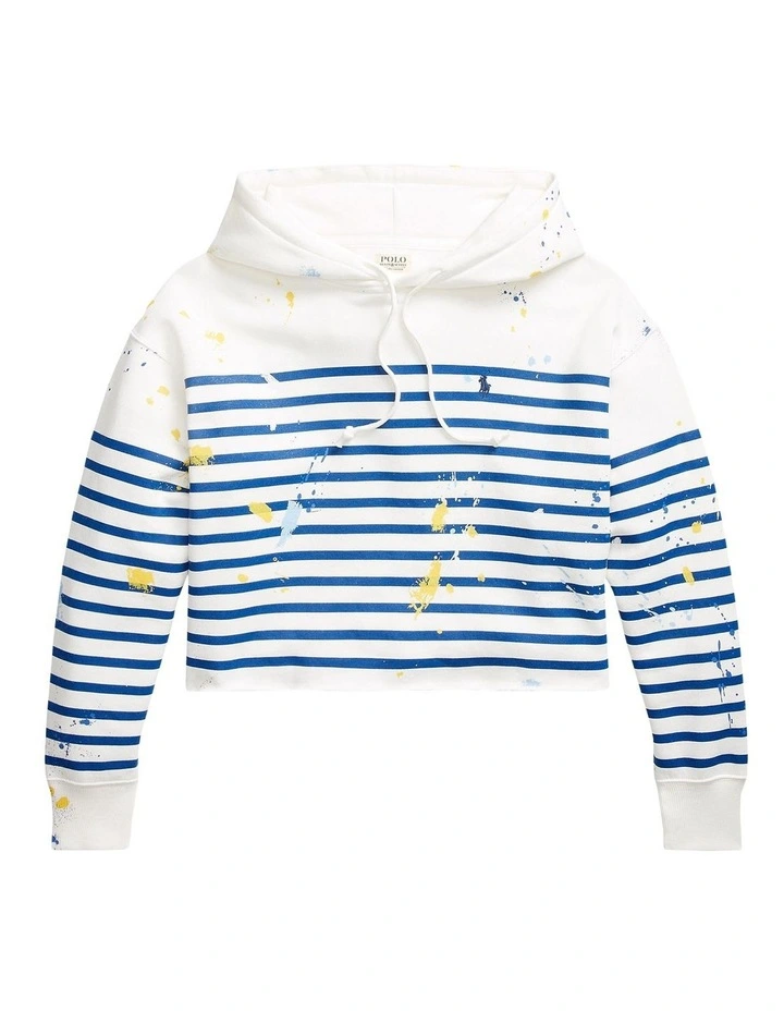 Outlet π Polo Ralph Lauren Paint-Splatter Striped Oversize Hoodie In White/Blue π - Image 4