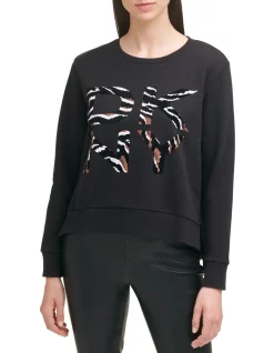 Coupon ✔️ DKNY Tiger Printed Stacked Logo Sweatshirt Black 🔔