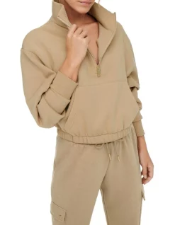 New 👍 ONLY Gwen Long Sleeve Halfzip Sweater Nomad Brown 🛒