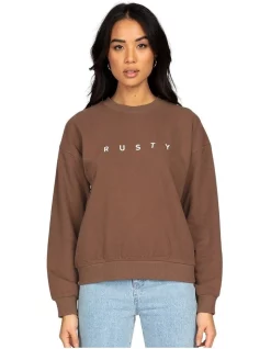 Coupon 🛒 Rusty Essentials Relaxed Crew Fleece Brown ⌛