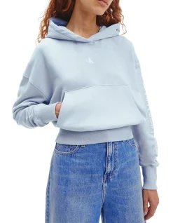 Hot Sale 🌟 Calvin Klein 👖 Jeans Back Two Tone Monogram Hoodie Bayshore Blue 👍