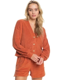 Promo ✨ Roxy Threes Company Towel Fabric Cardigan In Baked Clay 🤩