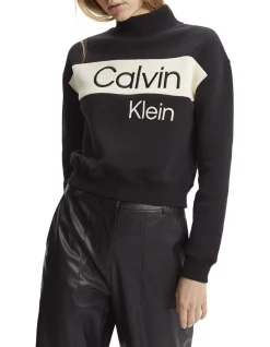 Promo ⭐ Calvin Klein 👖 Jeans Color Blocking Mock Neck In Black 👏