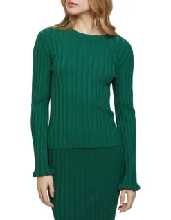 Coupon 🔔 Oxford Elle Rib Crew Neck Knit Top Green ⌛