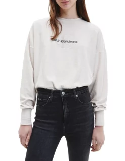 Best deal π Calvin Klein π Jeans Monogram Towelling Sweatshirt In Eggshell White π€©