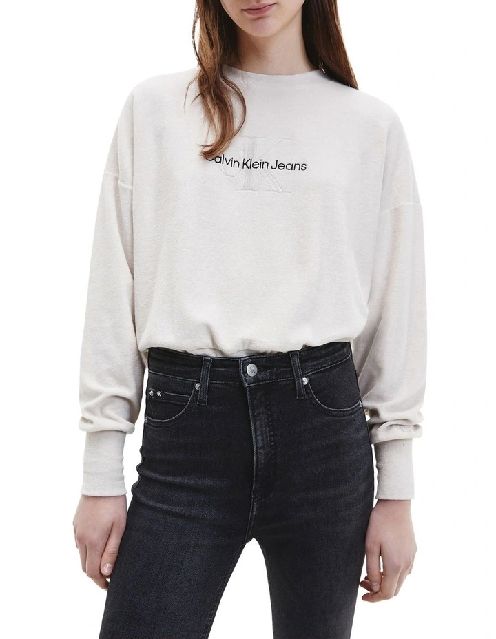 Best deal π Calvin Klein π Jeans Monogram Towelling Sweatshirt In Eggshell White π€©