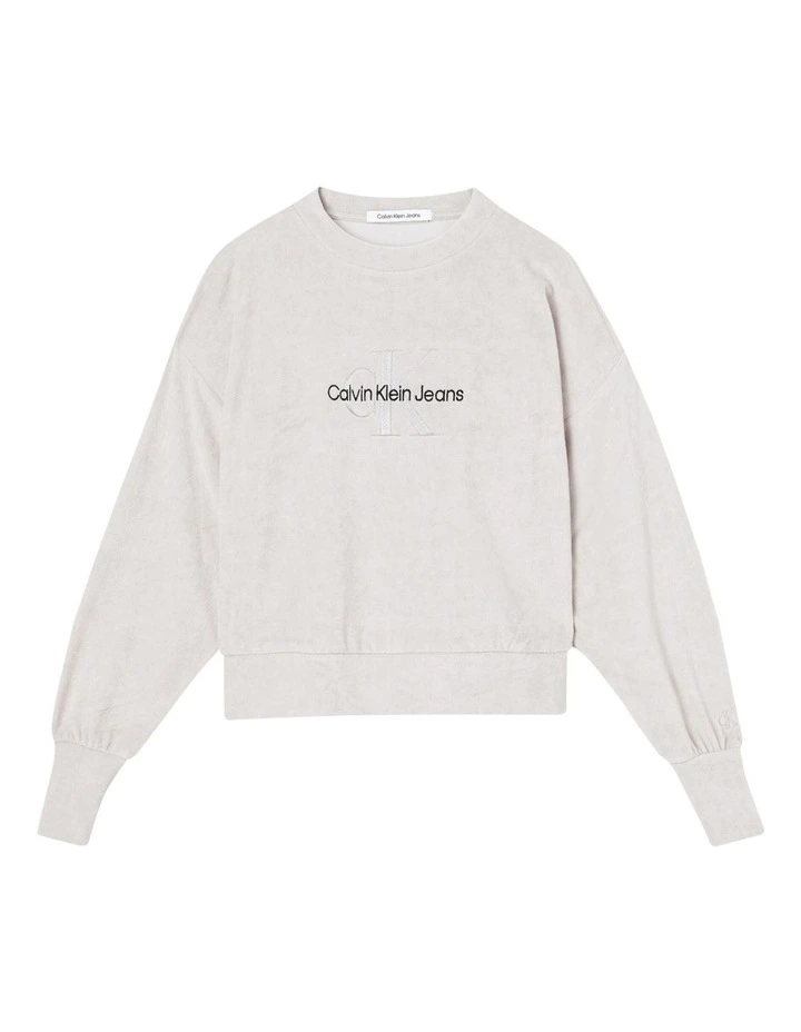 Best deal π Calvin Klein π Jeans Monogram Towelling Sweatshirt In Eggshell White π€© - Image 5
