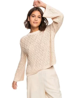 Wholesale 🔔 Roxy Paper Hearts Crew Neck Jumper In Beige 🤩