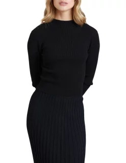 Top 10 🎁 Oxford Jessica Long Sleeve Rib Crop Knit Top In Black 🎉