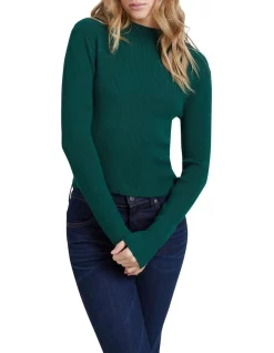 New 🔔 Oxford Jessica Long Sleeve Rib Crop Knit Top In Green 🎉