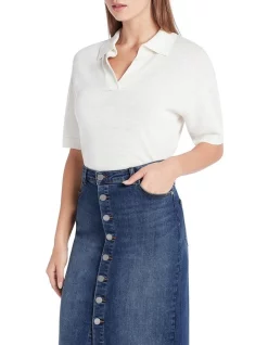 Outlet 😉 David Lawrence Annika Linen Knit Polo In Ivory 🤩