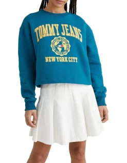 Wholesale π Tommy π Jeans Crop College Logo Crew In Blue π§¨