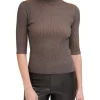 Flash Sale ⌛ DKNY Elbow Sleeve Mock Neck Contrast Sweater Graphite 🔥