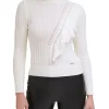 Wholesale 👏 DKNY Turtleneck Fringe Front Sweater Ivory 😉