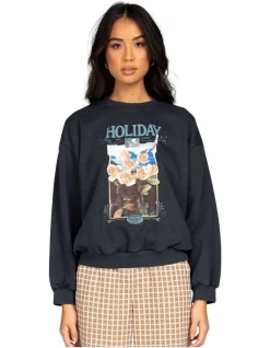 Cheapest ⌛ Rusty Dream Holiday Oversize Crew Neck Fleece Black 👏