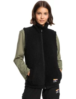 Hot Sale 🛒 Roxy Slow Blues Zip Up Fleece Vest In Black 😉