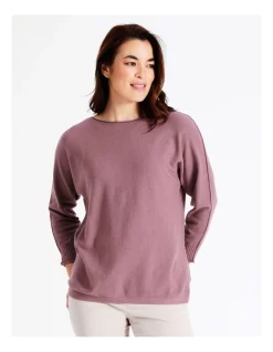 Promo 👍 Regatta Sustainable Viscose Magyar 3/4 Sleeve Jumper With Exposed Sleeve Seam In Eggplant 👏