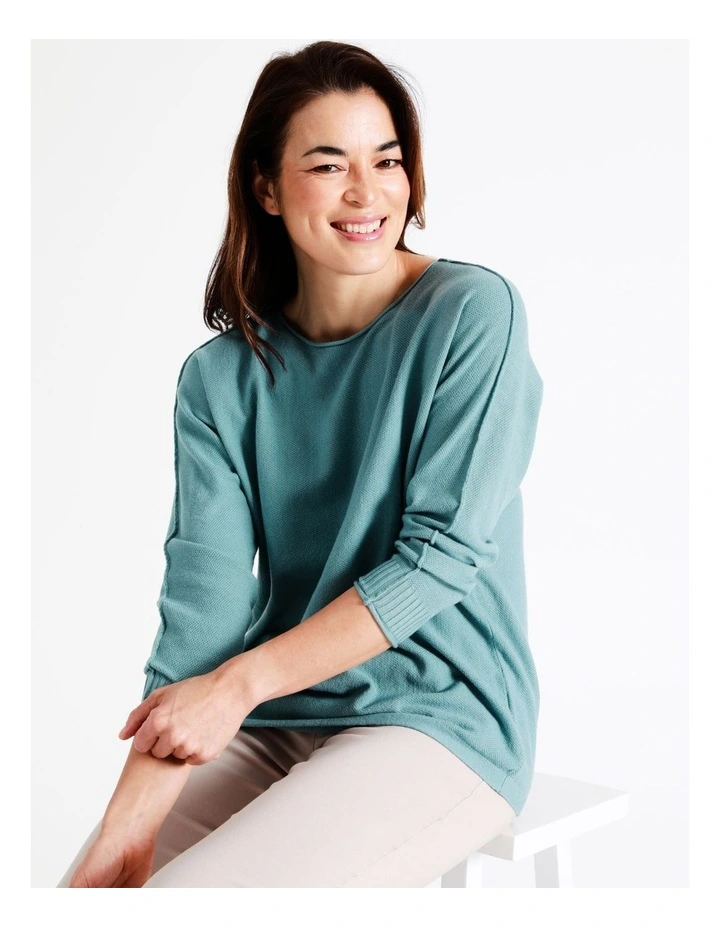 New π Regatta Sustainable Viscose Magyar 3/4 Sleeve Jumper With Exposed Sleeve Seam In Teal π₯