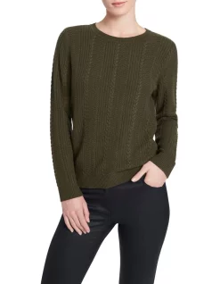 Outlet ❤️ David Lawrence Kerryn Cable Knit Jumper In Dark Khaki 🔔