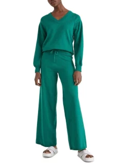 Promo 👍 Tommy Hilfiger V Neck Sweater Puff Sleeve In Green 🎉