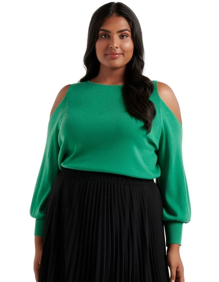 Top 10 β Forever New Curve Britton Cold Shoulder Knit Jumper Shamrock β¨