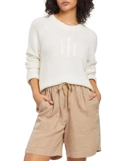 Flash Sale π Tommy Hilfiger Organic Cotton Graphic Crew Neck Sweater In Cream π₯°